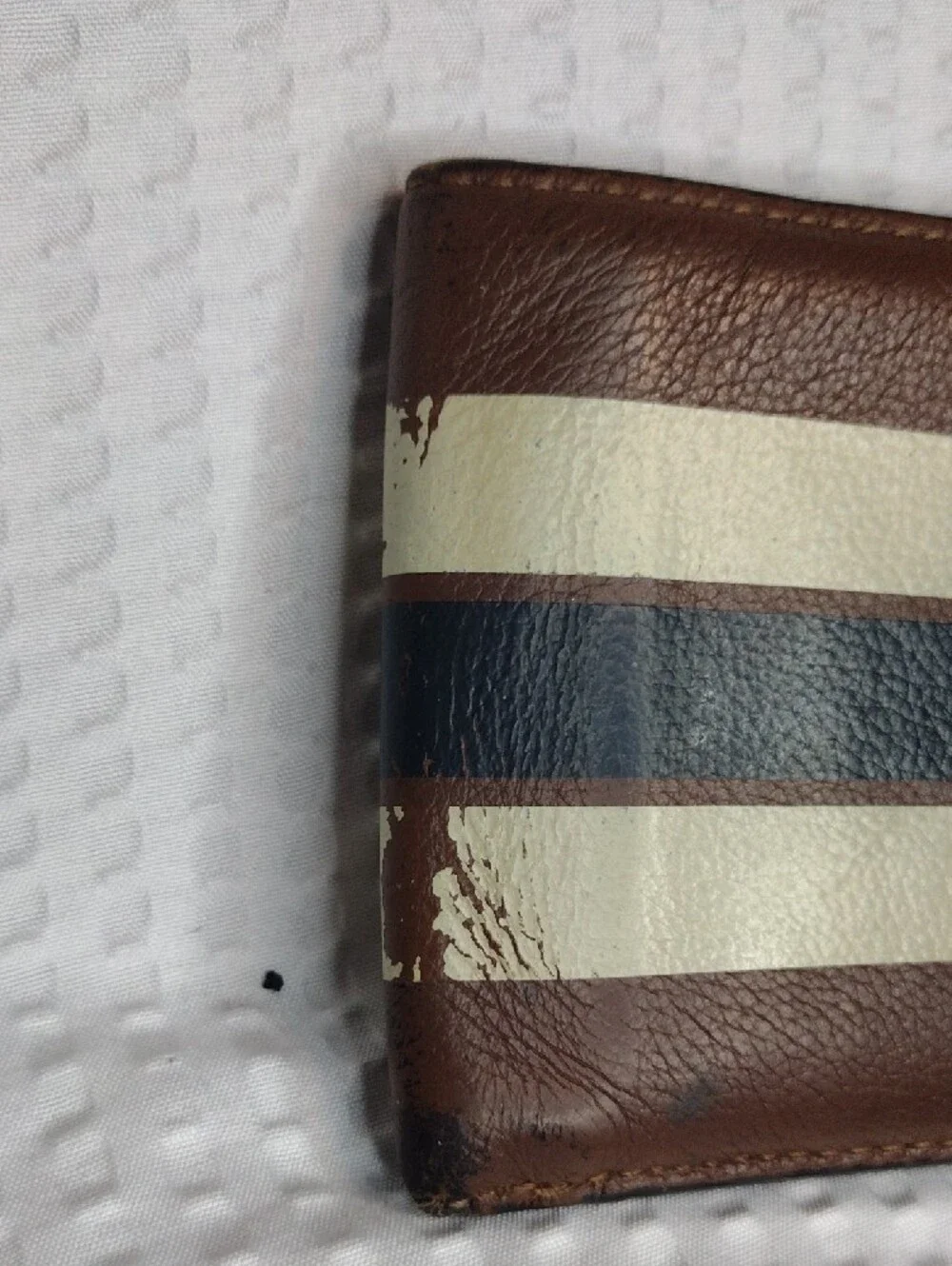 Coach Brown Leather Bifold Wallet with Cream and Navy Stripes F26171